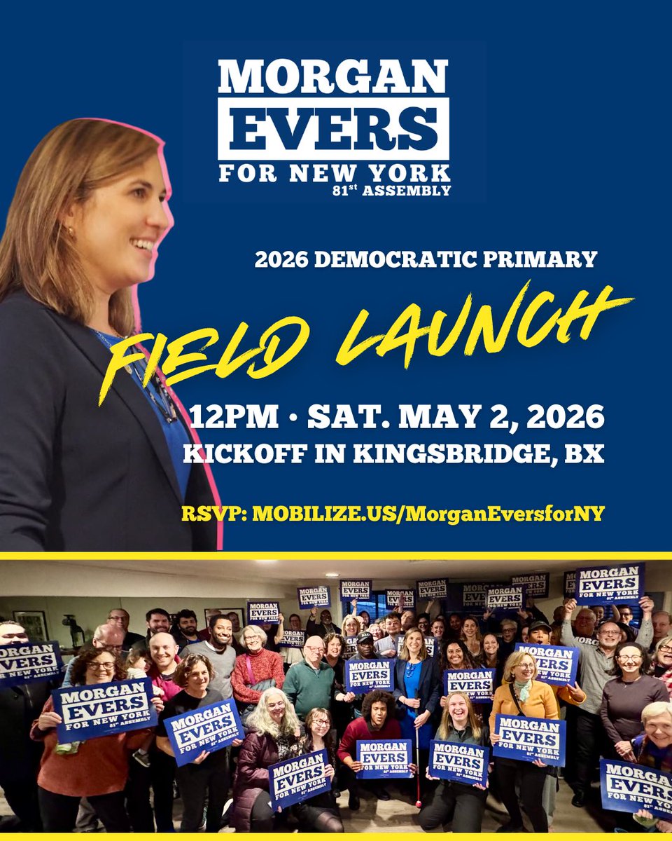 morganevers4ny's tweet photo. While corporations are buying politicians in Albany I'm running because I'll fight for US. Join my campaign field launch this Saturday in the heart of our district in Kingsbridge. RSVP: https://t.co/3vXXi4bA5r https://t.co/aos7CBhgnu