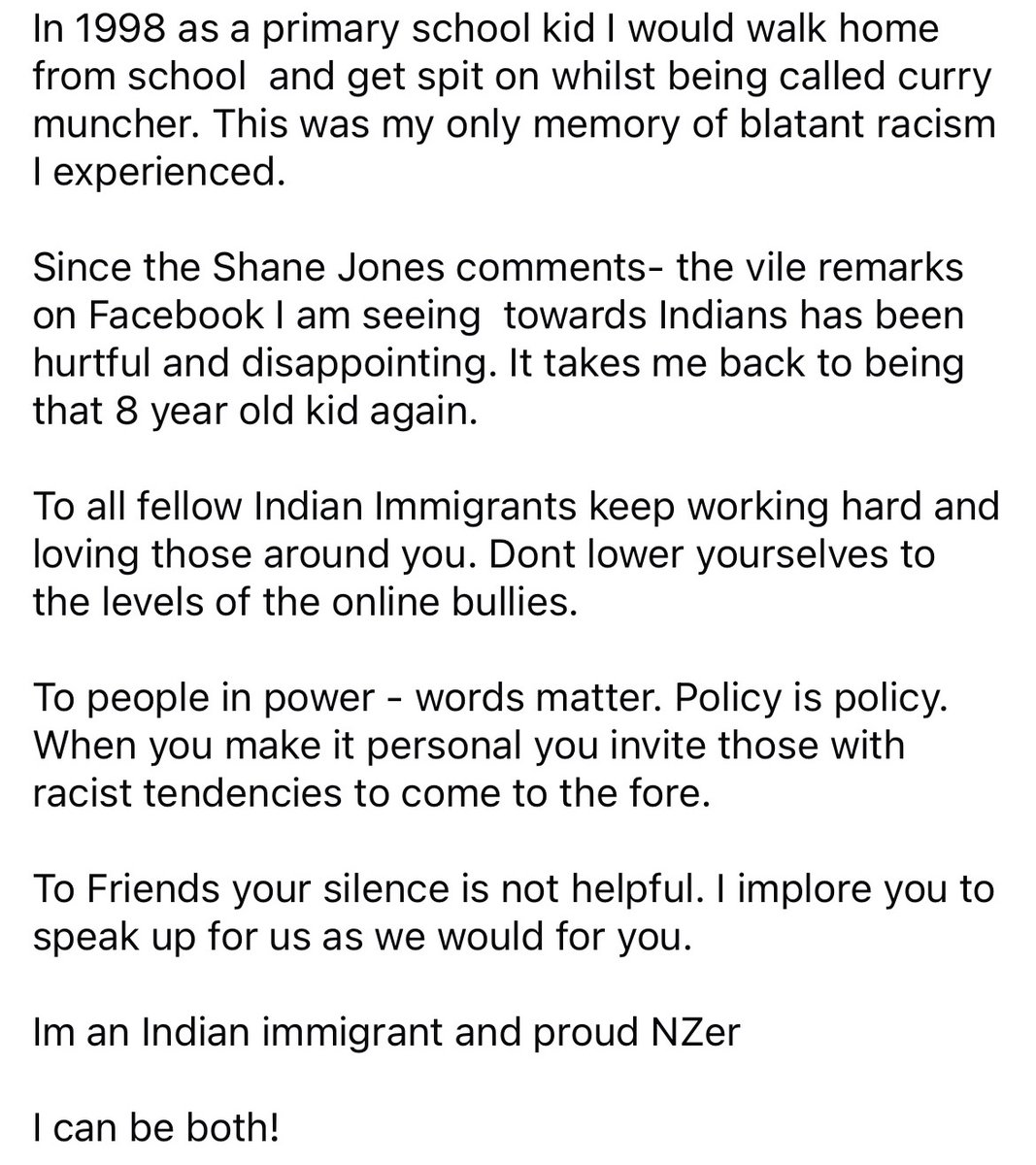 bcarswell's tweet photo. @mangonui08 - a friend of mine recently posted this. I can't ignore his comment that "words matter" &amp; that in doing so "you invite those with racist tendencies to come to the fore". I'd urge you to reconsider your comments &amp; the hurt and harm you cause for people like him. https://t.co/xNvkVPSGjS