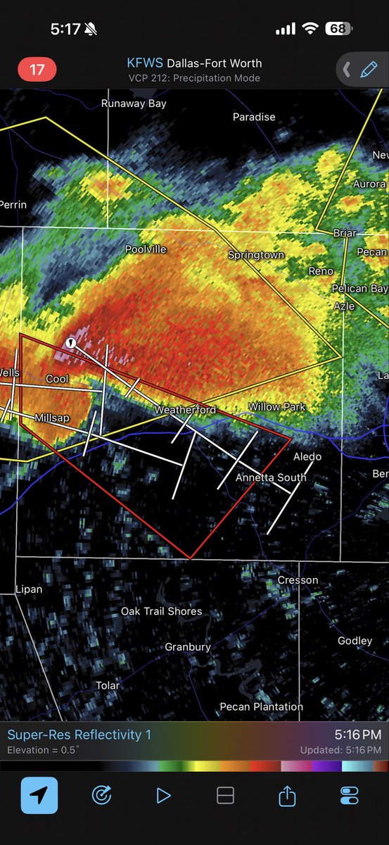 MAutovinoWx's tweet image. A #TORNADO #WARNING is in place for Southern Parker County through 5:45 pm. Head to your safe space and interior room away from any windows!
