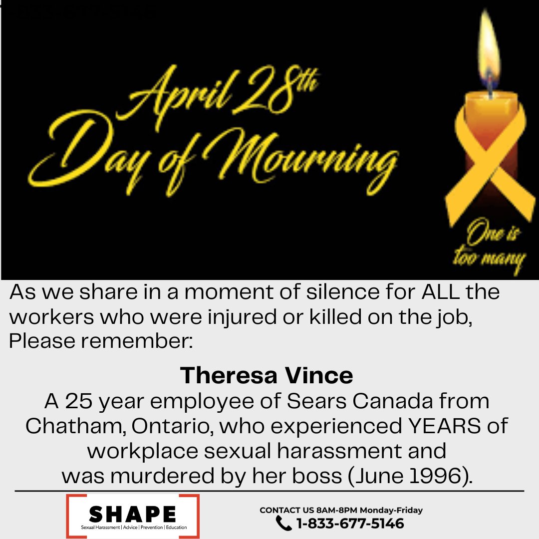 LegalNiagara's tweet photo. #NationalDayofMourning #TheresaVince #SearsCanada
#ShapeYourWorkplace #SHIWProject #DOJ https://t.co/8BmKrVQ9Am