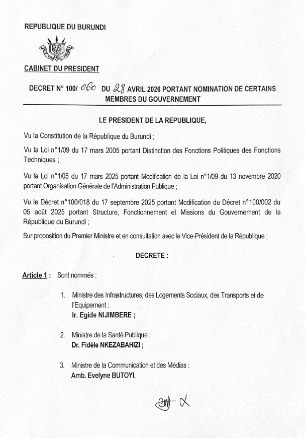 #Burundi / Politique : Ndayishimiye Évariste nomme de nouveaux membres du gouvernement burundi-agnews.org/burundi-politi…