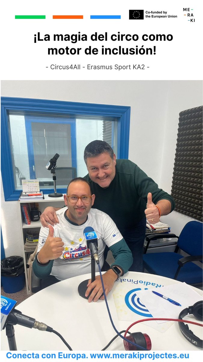 MerakiProjectes's tweet photo. En Radio Pinatar conocemos #Circus4All 🎪 con Pedro Javier y Salva de @asoc_aidemar. Un proyecto innovador que usa las artes circenses como espacio de inclusión para todas las capacidades. 💛🤹‍♂️
//www.podscan.fm/podcasts/radio-pinatar/episodes/entrevista-aidemar-circus https://t.co/n3DgczWBTe
