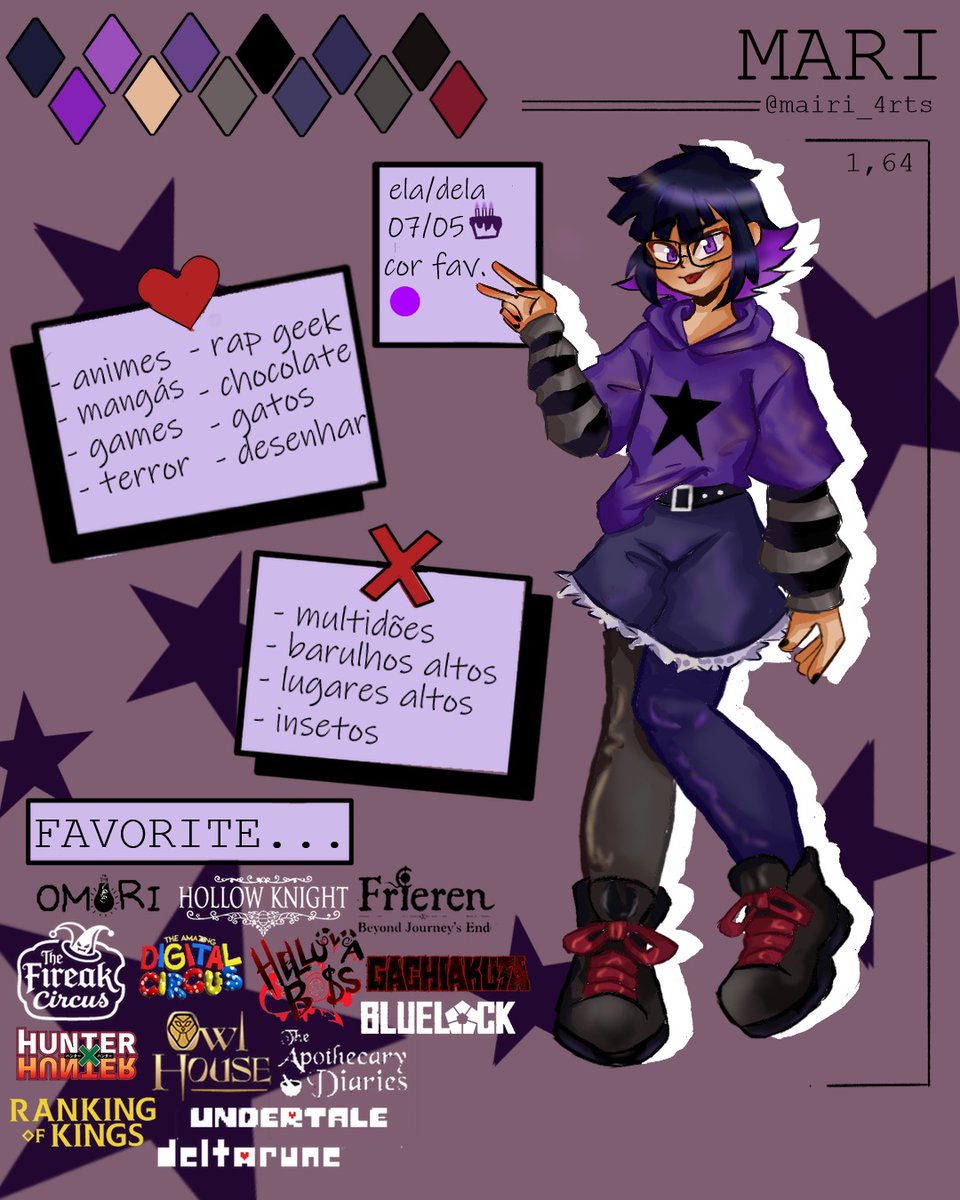 mairi_4rts's tweet image. 𖤐 Já tava há um tempo querendo fazer essa arte, e finalmente larguei a preguiça e fiz 
Agora vocês me conhecem um pouquinho mais 💜
𖤐 Espero que vocês tenham gostado 

#OriginalCharacter #arte #arts #sketch