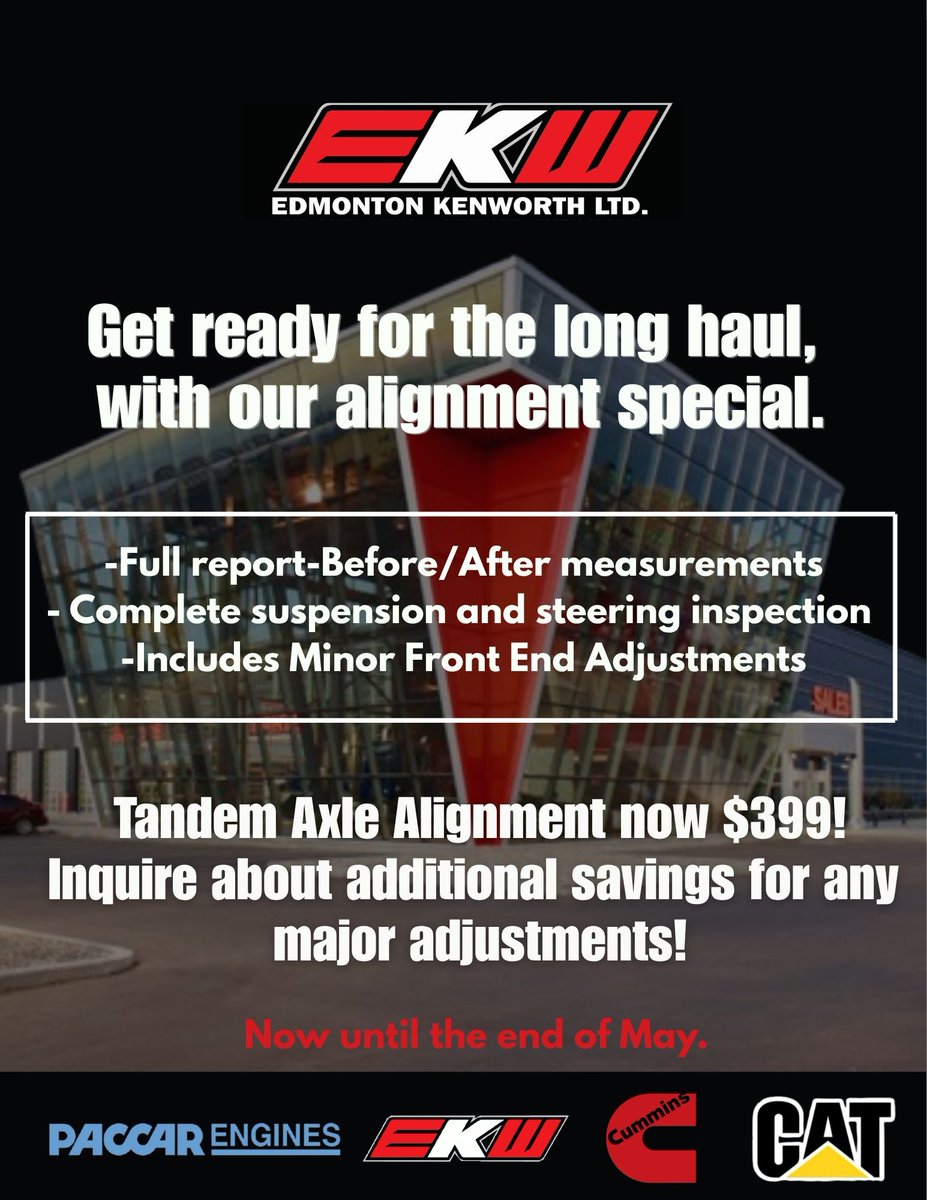 EdmKenworth's tweet photo. May Service Promotion.
Ask our service department today about promo pricing for your chassis. Special parts pricing may apply. https://t.co/vVgp8p9xlk