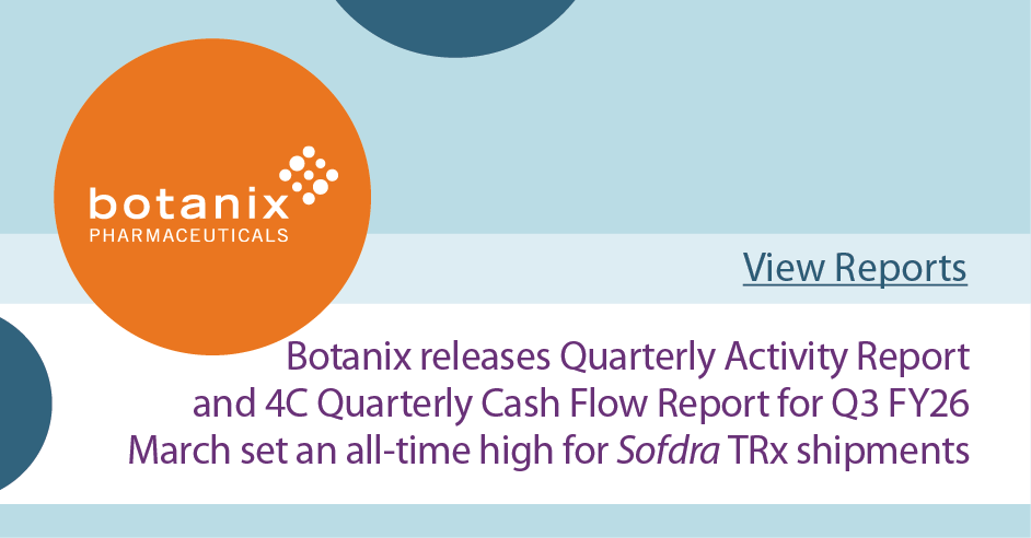 BotanixPharma's tweet photo. $BOT released Q3 Quarterly Reports. Total prescriptions shipped continued on an upward trajectory, with March the highest-shipment month for Sofdra® (sofpironium). 

View the reports here: https://t.co/TykdWxS6ZS https://t.co/sxuKLc0Vqk
