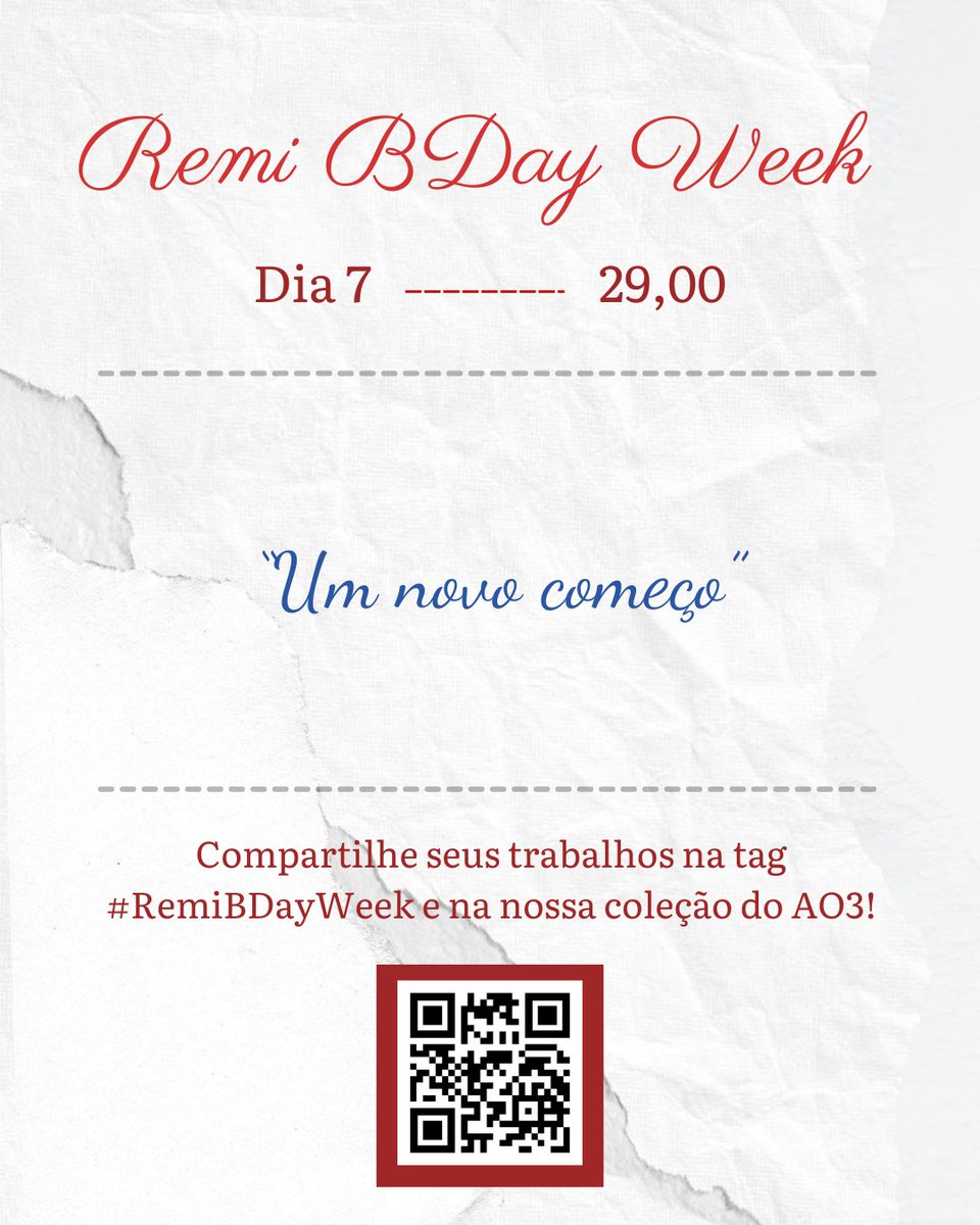 acervojasmi's tweet photo. 🎂 #RemiBDayWeek | Dia 7  

O sétimo e último dia do evento já está acontecendo! Compartilhe seus trabalhos para os prompts do dia usando a # e marcando @acervojasmi e @juridicoRemi!  

Temos uma coleção no AO3 para fics! ->https://t.co/DtfEfTuG9E 

Bom sétimo dia a todes 💗 https://t.co/3c5kEnIEzO