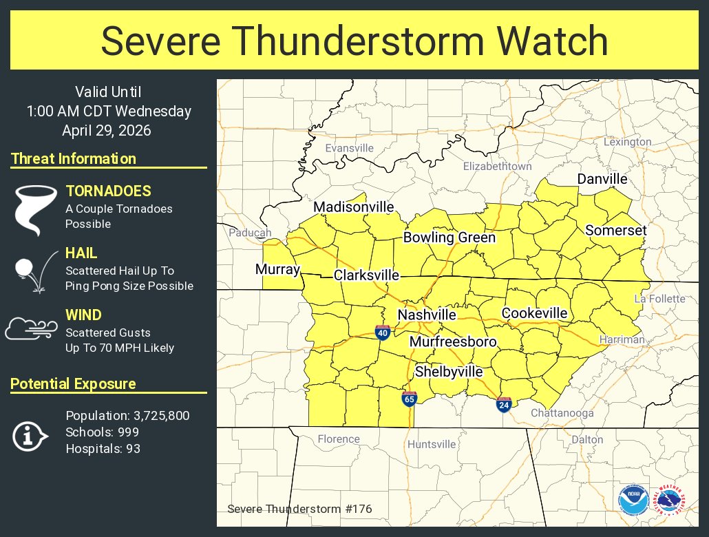 A severe thunderstorm watch has been issued for parts of Kentucky and ...