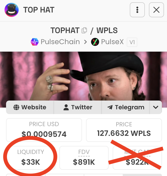 CryptoCoffee369's tweet photo. Liquidity matters more than market cap.

study this concept to understand crypto better than 99% of people.

the bid-side LP means you can calculate how much money it takes to pump something. 

look at the example. anybody can make the market cap whatever they want by minting and burning tokens. 

LP tells you the pumpability. See how it says 16k USD value on the buy-side?

That means another 16k of buy pressure would 4x the price. 160k net buy pressure could 100x the price (symmetric LP means it functions as a square)

you want low enough LP to pump, and high enough to exist with reasonable gains. 

buying coins on a DEX is literally just adding LP to the bid side (the USD or L1 token cookie jar) and taking out coins from the other cookie jar