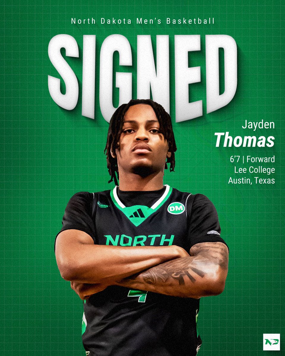 UNDmbasketball's tweet image. Finalized🔏 Jayden Thomas is officially a Fighting Hawk!

- 9.4 ppg / 5.5 rpg / 62.0 FG% / 44.2 3P%
- All-Region Honorable Mention
- Led NJCAA Region XIV in FG%
- Invitee to JUCO All-American Showcase in Atlanta 

🗞️: fightinghawks.com/news/2026/4/28…

#UNDproud | #LGH