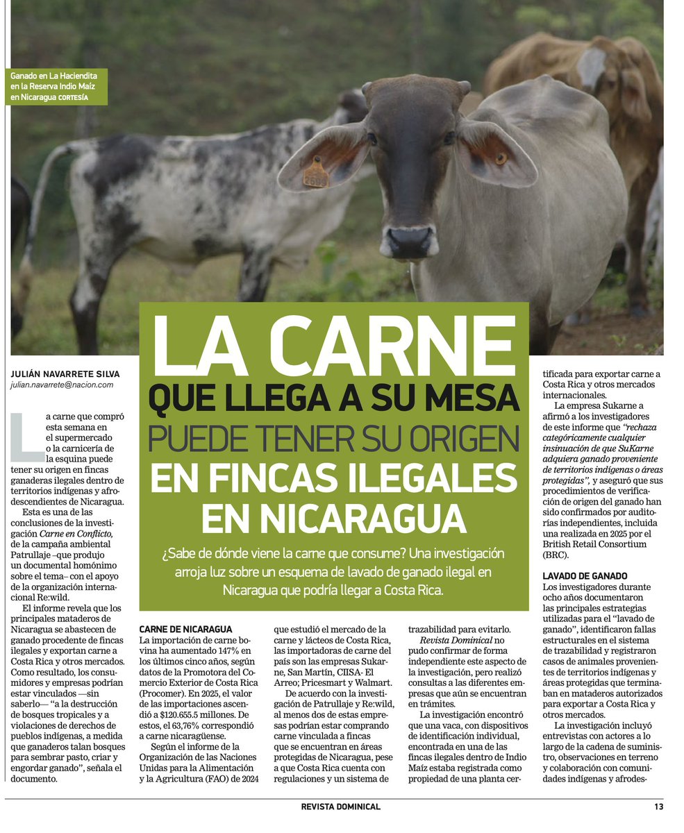 PatrolTheMovie's tweet photo. ¿Sabés de dónde viene tu carne?

En #CostaRica, parte de la carne importada podría provenir de fincas ilegales en #Nicaragua, vinculadas a deforestación y violaciones de derechos humanos. https://t.co/xXecm2h9di