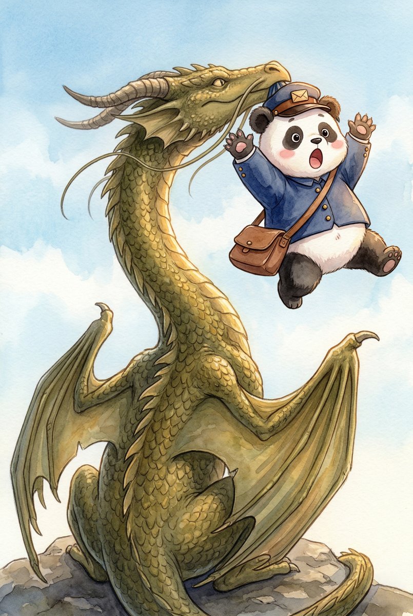 Panda_Studio_Ai's tweet image. ふっ
ポルの からだが ふわりと ちゅうに うかびます。
「まちまで おくってやろう」
　
#パンダ #panda #パンダ絵本 #てがみをとどけに