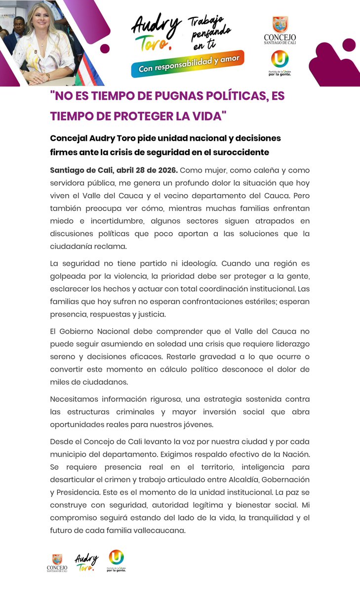 Audry Toro Concejal de Cali tweet media