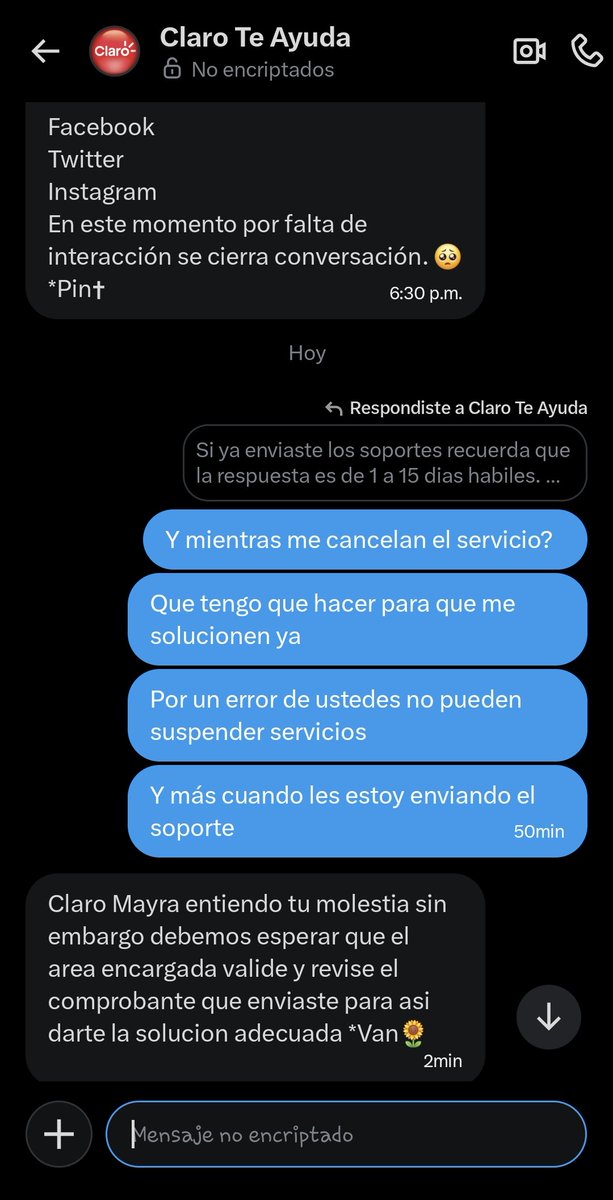 mayris507's tweet photo. @ClaroColombia @sicsuper Esa siempre es la respuesta y al final no hacen ninguna gestión @sicsuper https://t.co/lwxgmuQKtY