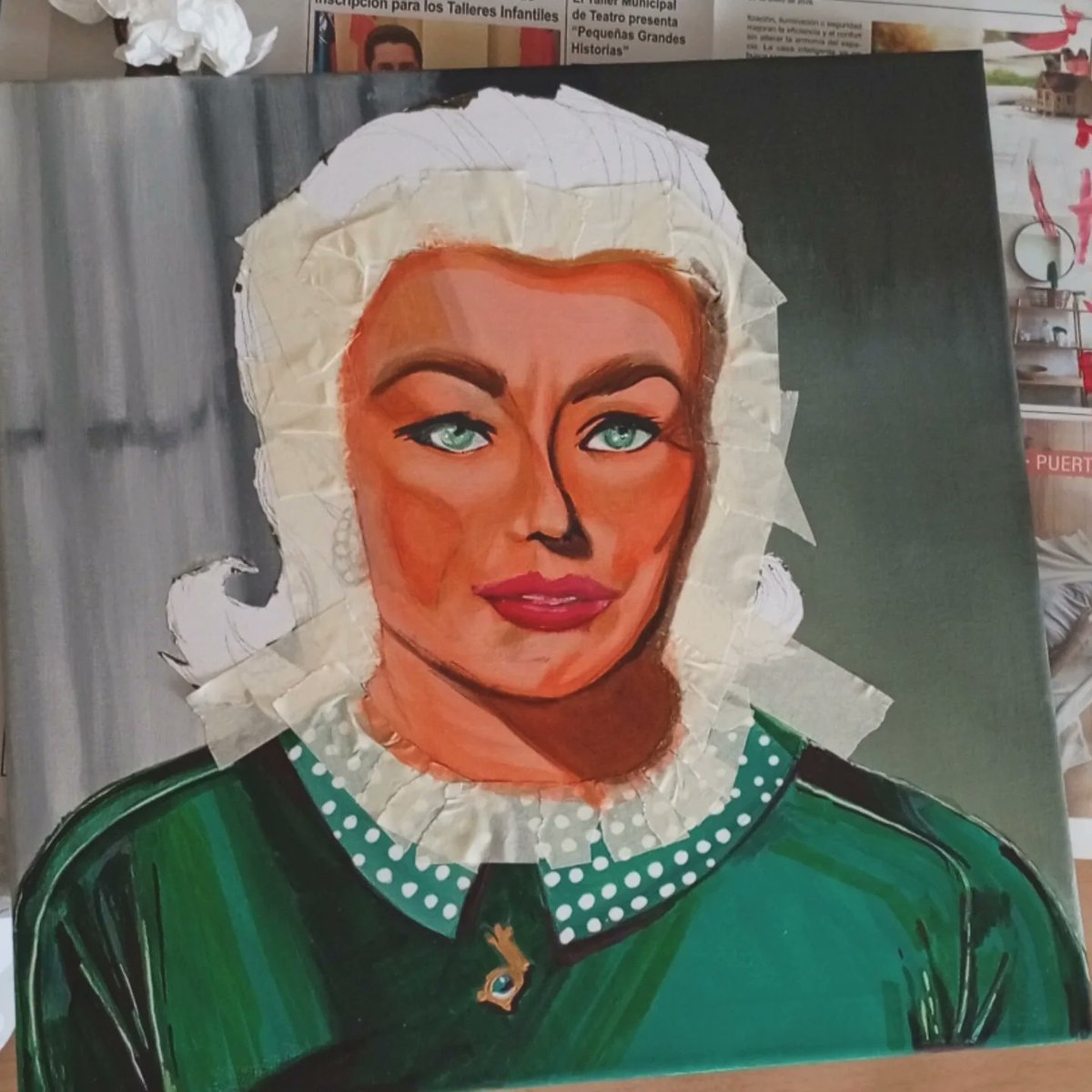 evsj88's tweet image. Proceso creativo, paso a paso del retrato de Judy Barton en la película Vértigo. El dibujo está sobre un lienzo de 40x40 en acrílico. @Paramount Pictures @ARTE @ComicConEspanaFans #arte #paint #draw #arttiktok #dibujo