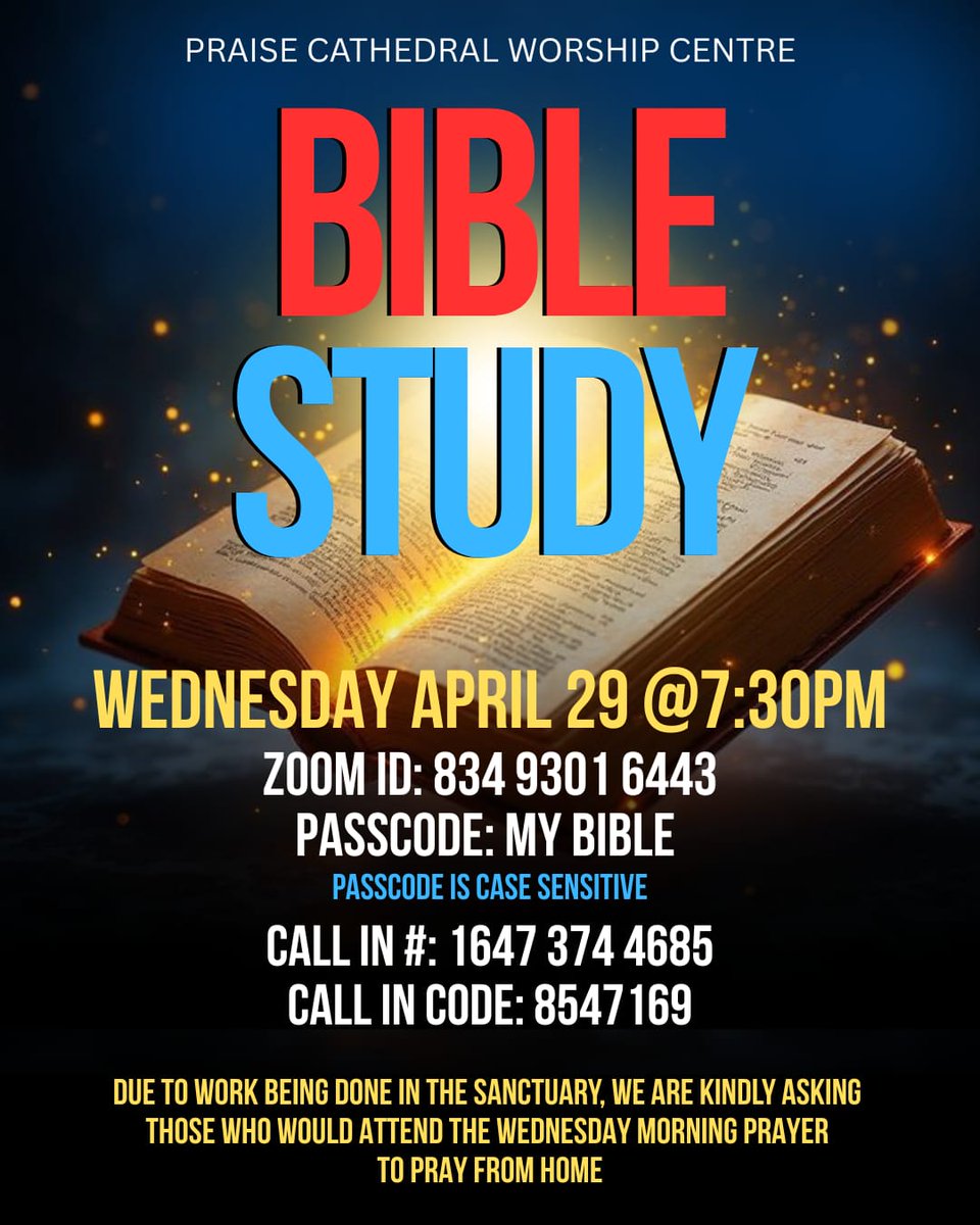 PraiseCWC's tweet photo. We need a bit of time to finish work on the Praise Sanctuary! Please don't drive to Praise Cathedral for this week's Bible Study meeting. We all know how the Zoom alternative works. The Wednesday April 29 Bible Study meeting has been moved to Zoom. https://t.co/nTxXyqtlZ7