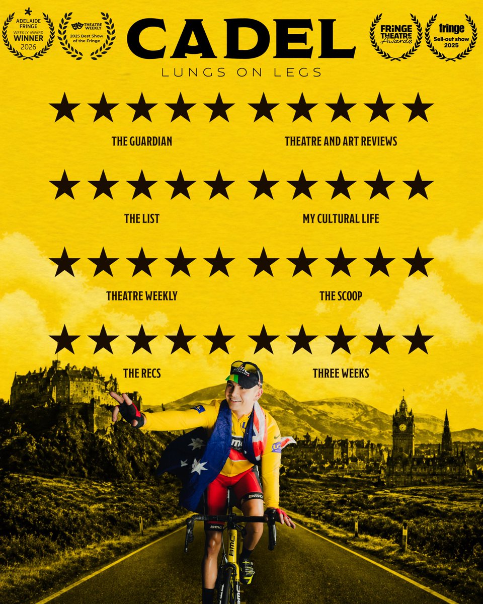 cadeltheplay's tweet image. 🚴‍♂️100 DAYS UNTIL “THE BEST SHOW OF THE FRINGE” WINNER (Theatre Weekly) RETURNS TO EDINBURGH! 🏴󠁧󠁢󠁳󠁣󠁴󠁿

✨THE SMASH-HIT, SOLD-OUT PLAY 🚴‍♂️”CADEL: Lungs On Legs”!

cadeltheplay.com

#EdFringe #EdinburghFringe #GildedBalloon #CadelLungsOnLegs #TourDeFrance