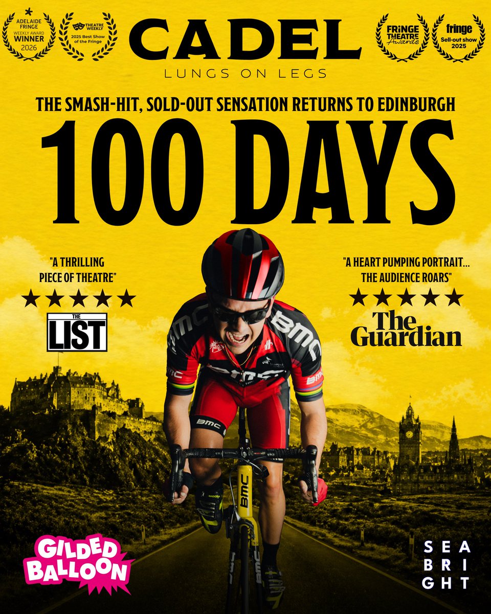 cadeltheplay's tweet image. 🚴‍♂️100 DAYS UNTIL “THE BEST SHOW OF THE FRINGE” WINNER (Theatre Weekly) RETURNS TO EDINBURGH! 🏴󠁧󠁢󠁳󠁣󠁴󠁿

✨THE SMASH-HIT, SOLD-OUT PLAY 🚴‍♂️”CADEL: Lungs On Legs”!

cadeltheplay.com

#EdFringe #EdinburghFringe #GildedBalloon #CadelLungsOnLegs #TourDeFrance