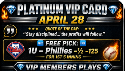 BullMarciano's tweet photo. 💎🔥 PLATINUM VIP CARD – APRIL 28 🔥💎

💭 **QUOTE OF THE DAY:**

“Stay disciplined… the profits will follow.”

🆓  FREE PICK: 🆓 

🤤  1U– Phillies -0.5 (-125) (1st 5 Innings)

━━━━━━━━━━━━━━━━━━
 
💎 **VIP MEMBERS PLAYS**

😀 3U –🔒🔒🔒

⚾️ 3U –🔒🔒🔒

🏀 4U – 🔒🔒🔒

😀 5U – 🔒🔒🔒

😀 6U – 🔒🔒🔒

━━━━━━━━━━━━━━━━━━

🚨 Early card is LIVE — don’t wait for the recap

📩 DM “VIP” to lock in
🎁 Free Picks: https://t.co/16mcHBAUPM

💎 BETUS Sports book : https://t.co/4KameFb2YU

📲 @bullmarciano (send User ID)

━━━━━━━━━━━━━━━━━━

🔥 Drop a 💎 if you’re riding