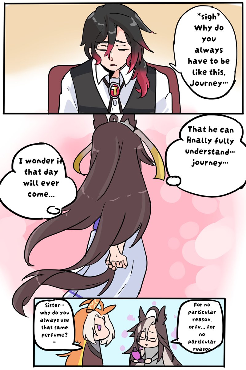 doberslover23's tweet image. A nostalgic scent 

 Well, finally here it is, let the love war begin, Journey and her strategy to keep her trainer close by, hehe

#art #ウマ娘 #Umamusume
