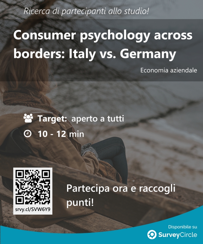 top_studies's tweet image. Cercasi partecipanti per uno studio top su SurveyCircle:

"Consumer psychology across borders: Italy vs. Germany" via @SurveyCircle #unipv

#business #culture #psychology #italy #germany