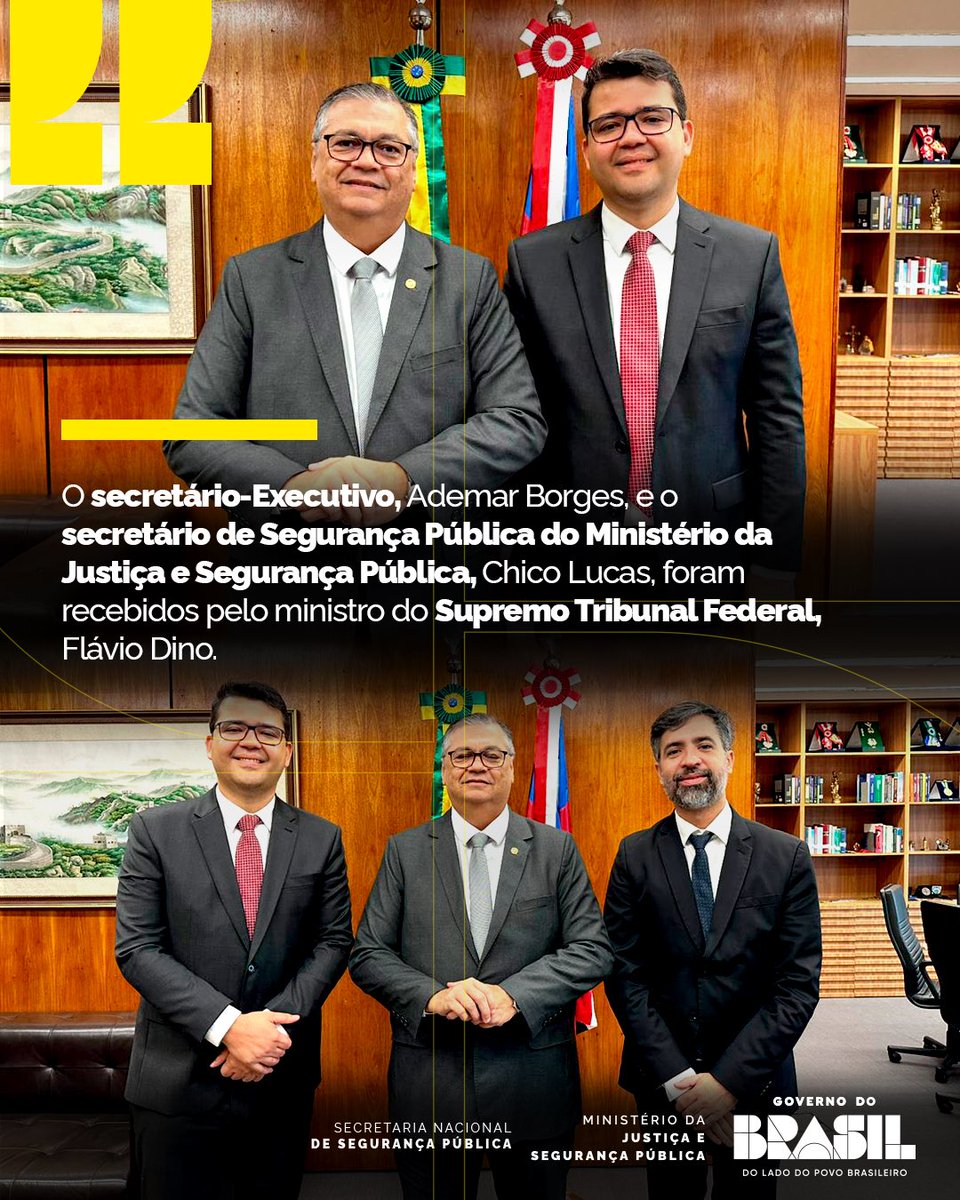 mjspgov's tweet photo. Alinhamento entre instituições fortalece as ações de segurança pública.

Ademar Borges e Chico Lucas estiveram no STF em reunião com o ministro Flávio Dino para tratar da ADPF 743. https://t.co/UGNrCMoIfJ