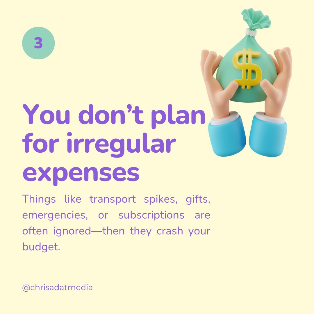 Chrisadatmedia's tweet image. @Chrisadatmedia Most budgets fail.
Not because they don’t work but because of these mistakes.
Which one are you guilty of?
#Budgeting #MoneyTips #Finance #WealthBuilding #PersonalFinance #Viral #fyp #trending