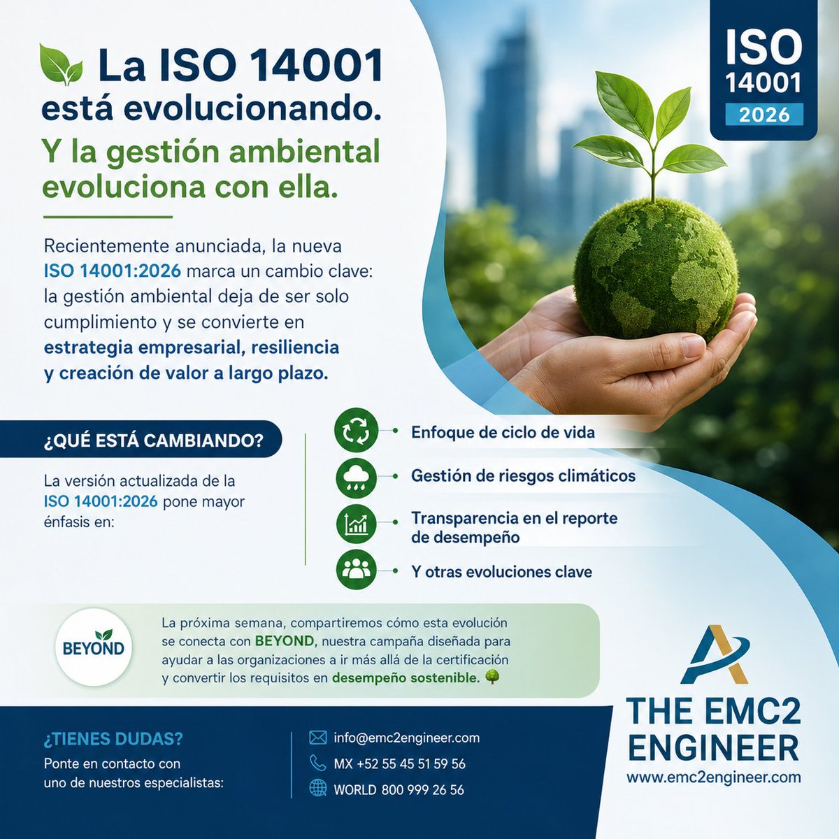 Emc2engineermx's tweet image. 🌱 La ISO 14001:2026 ya está aquí… y redefine la gestión ambiental.

Hoy no se trata solo de cumplir, sino de integrar sostenibilidad como estrategia empresarial, impulsando resiliencia y valor a largo plazo.

#ISO14001   #Sostenibilidad #ESG #GestiónAmbiental #Innovación #