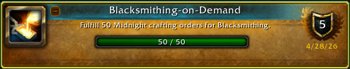 DarremiahF's tweet image. I've fulfilled 50 Midnight crafting orders for Blacksmithing in #Warcraft.