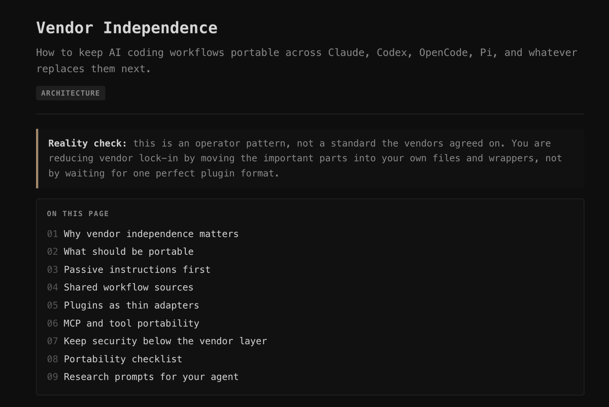nvk's tweet photo. make you llm stack work as first class citizens on all coding agents... your plugins and agents can be independent of vendors. https://t.co/RCTJISchFn https://t.co/vyphc6mDBR