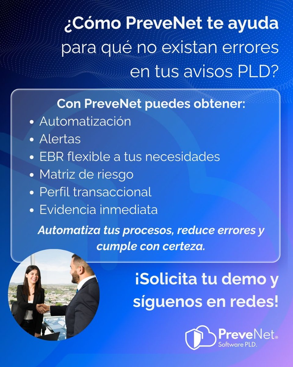 PreveNetMexico's tweet photo. En visitas de PLD, la mayoría de las observaciones no vienen por grandes omisiones, vienen por detalles que se repiten todos los días.

No dejes que te multen por algo que puedes solucionar hoy.
¡Solicita tu demo!

#blindajeantilavado #PreveNet #PLD #PrevenciónFinanciera https://t.co/QCEgz0d9EC
