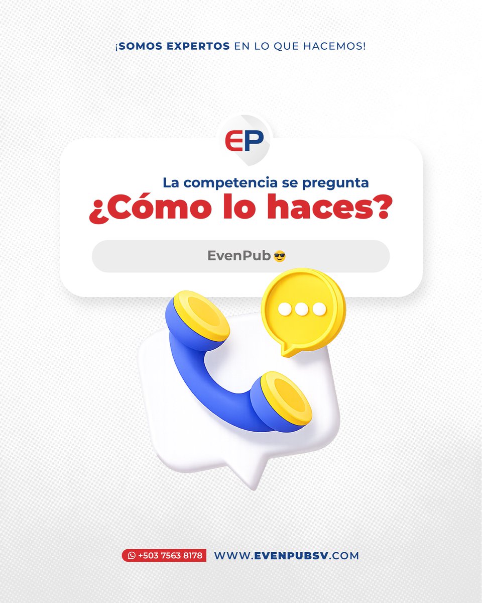 evenpubsv's tweet photo. Cuando los resultados hablan, la competencia solo pregunta: ¿cómo lo haces?🤔

✅ En EvenPub tenemos la respuesta: estrategia, creatividad y experiencia💯 https://t.co/1UrAQU4DIa