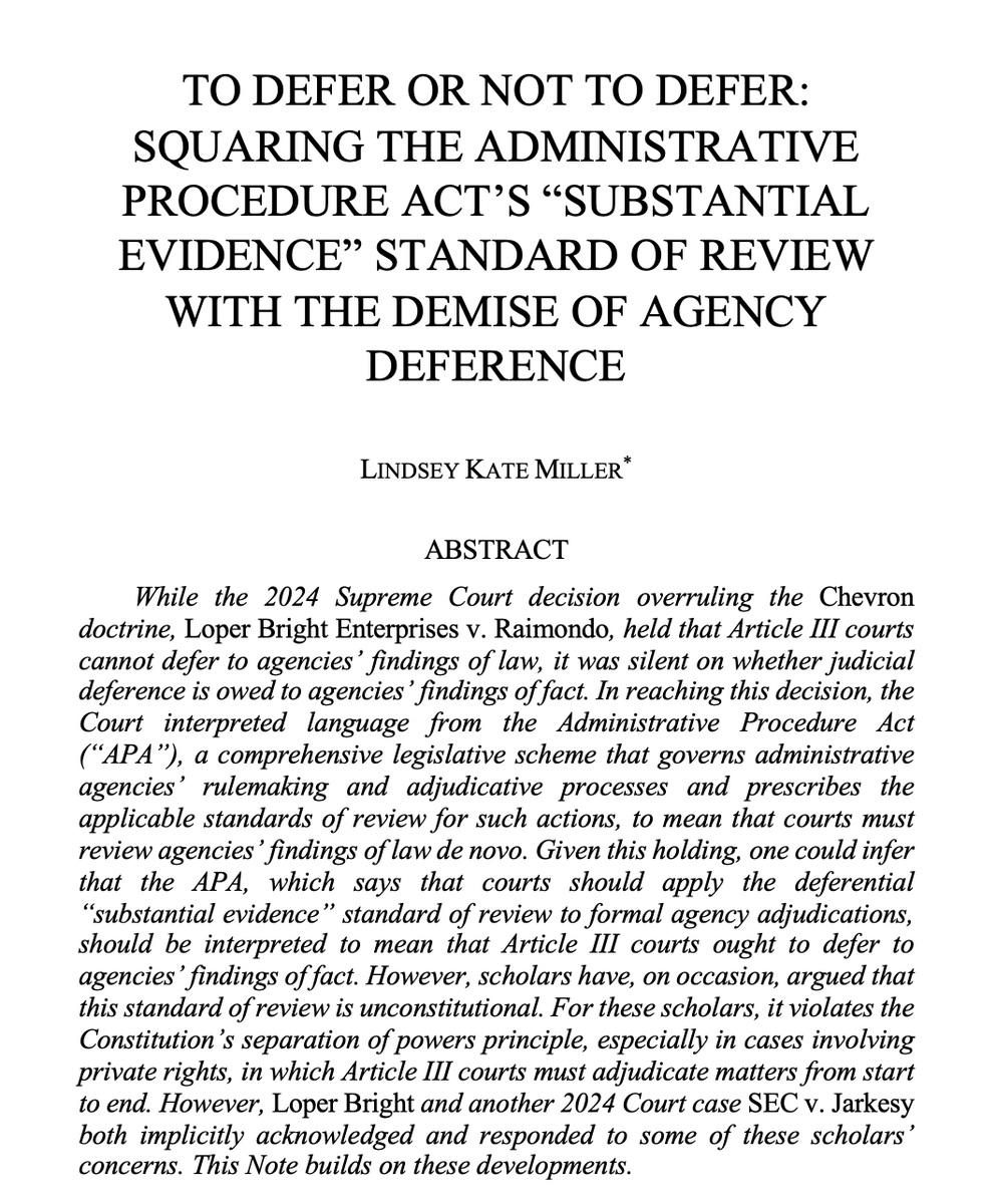 SCalLRev's tweet photo. Presenting "To Defer or Not to Defer: Squaring the Administrative Procedure Act's 'Substantial Evidence' Standard of Review with the Demise of Agency Deference" by our Executive Senior Editor Lindsey Kate Miller. Read the full article here: https://t.co/gqX6WHSxyX https://t.co/tqFndhoJKa