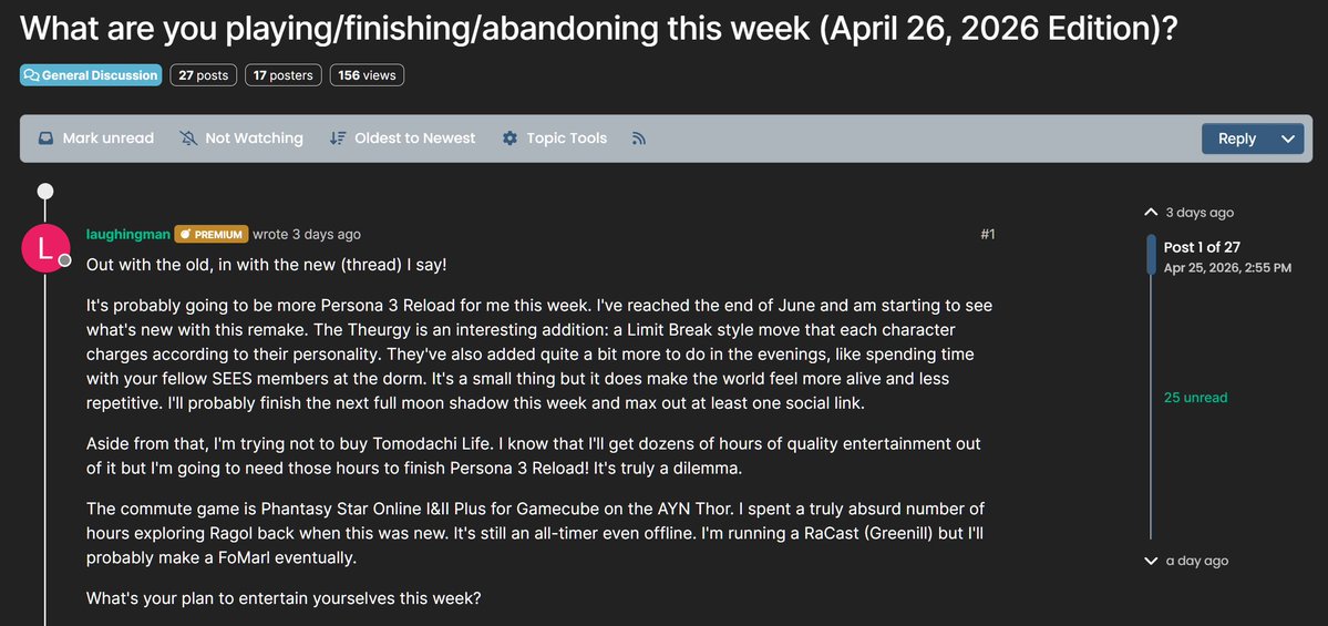 GBDudersFeed's tweet image. What are your gaming targets and goals for this week? Are you wrapping things up with Pragmata or maybe something from your backlog? Did you pick up Vampire Crawlers?

Share away on @giantbomb!

Link: forum.giantbomb.com/topic/485/what…

#games #gaming #gamenews #gamingnews #giantbomb