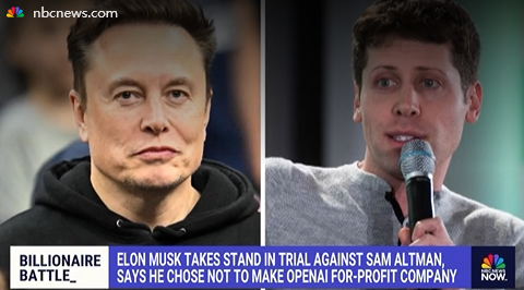马斯克与 Sam Altman 庭审首日交锋：

马斯克派： 我出钱出力建了这间庙，结果你们把它拆了盖成私人提款机。要求赔偿 1,340 亿美元。

OpenAI 派： 马斯克当年承诺的 10 亿没给全，其因未能掌控公司而恼羞成怒，指其当年也曾想将 OpenAI 并入特斯拉。

庭审预告： 纳德拉（微软
