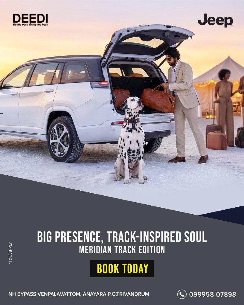 DeediJeep's tweet image. Go bigger. Travel better.

Jeep Meridian Track Edition
Built for space, comfort, and presence.
📍 Trivandrum | 📞 099958 07898

#JeepIndia #JeepMeridian #SUVLife #DrivePremium