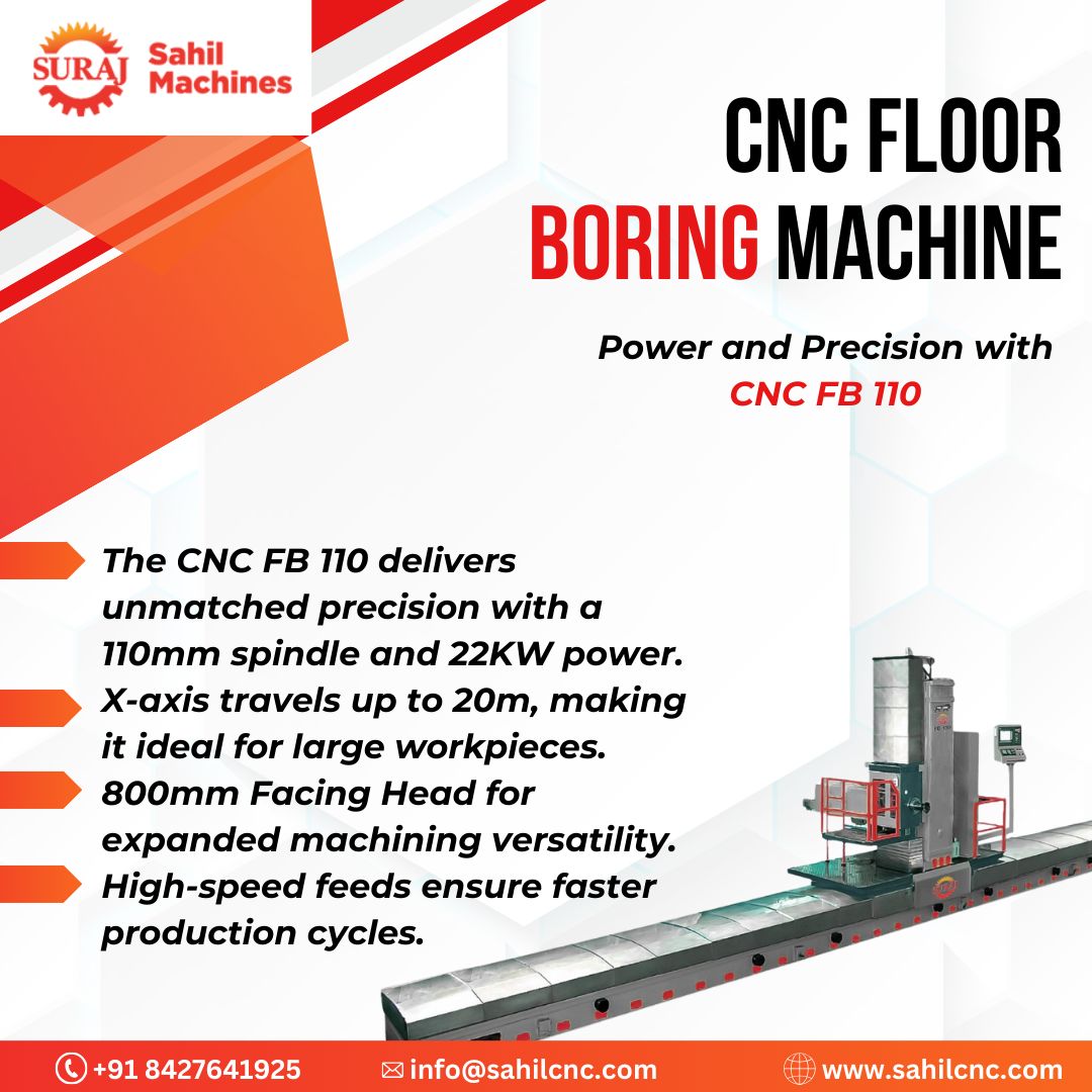 SahilCNC's tweet photo. Engineered for precision boring, milling, and heavy-duty  machining, the Suraj CNC FB 110 Floor Boring Machine delivers exceptional rigidity and versatility. Featuring a 110 mm spindle with a powerful 22 kW drive, it supports wideranging axis travels  — X: 4 to 20 m https://t.co/jZ5J0vziBY