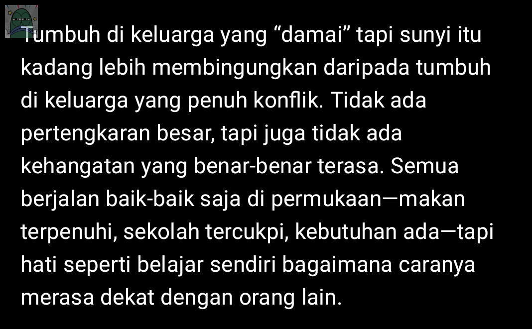 tanyarlfes's tweet photo. 💚 tumbuh di keluarga damai namun sunyi https://t.co/EB704uKUGQ
