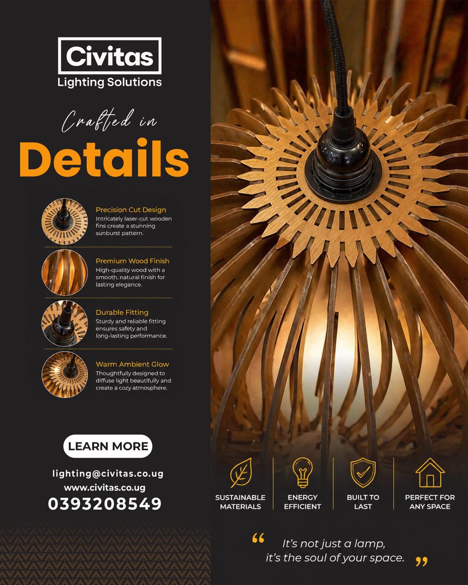 Civitaslighing's tweet photo. Watch the details come alive.
Crafted to glow. Designed to stand out.
#CivitasLighting #CraftedInDetails #UgandaDesign #KampalaHomes #InteriorUG #MadeInUganda #HomeDecorUG #LightingDesign #UgandaBusiness #SupportLocalUG https://t.co/6HRyThPmxB