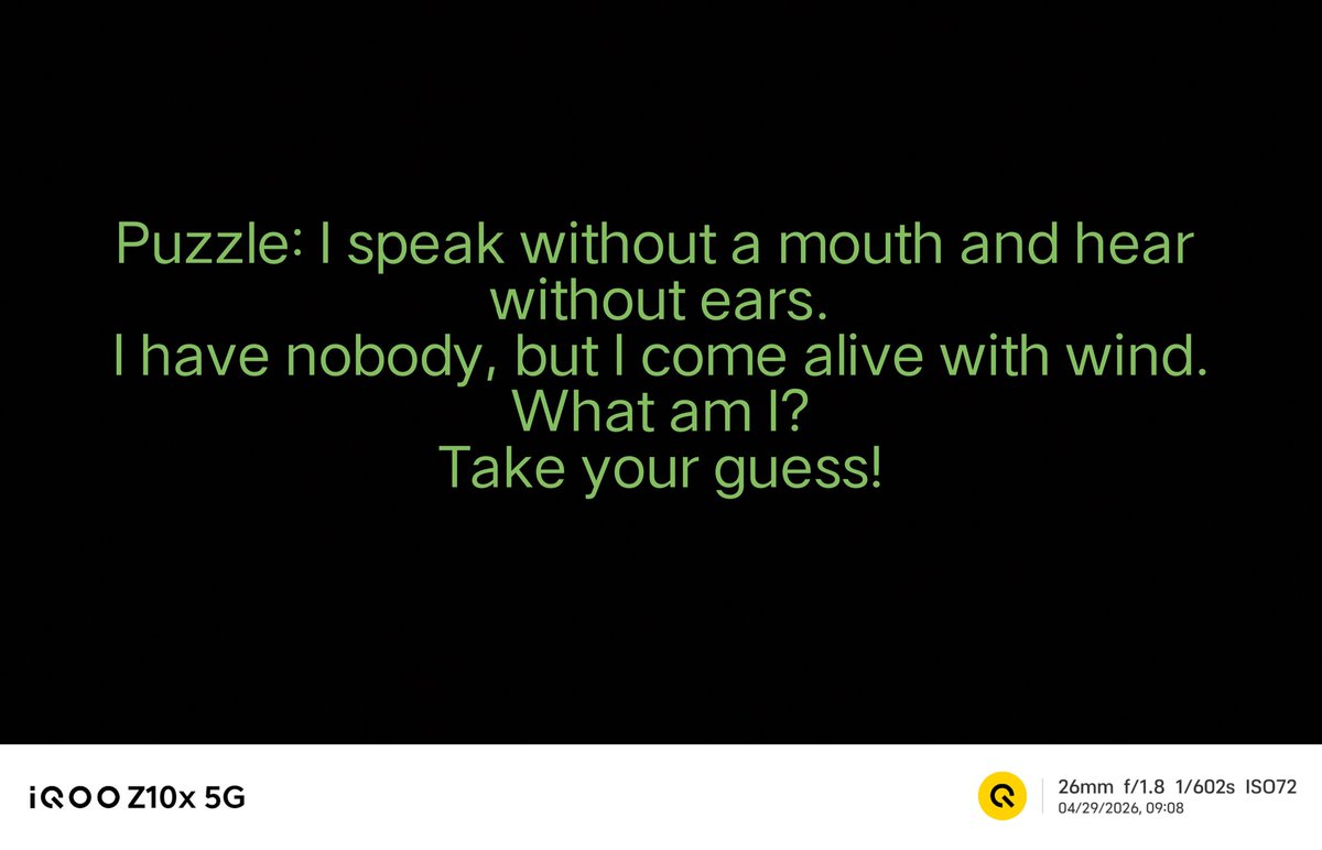 sneh42861's tweet image. Puzzle Time 🤔 

 I speak without a mouth and hear without ears.
I have nobody, but I come alive with wind.
What am I?

Take your guess!  #Puzzle