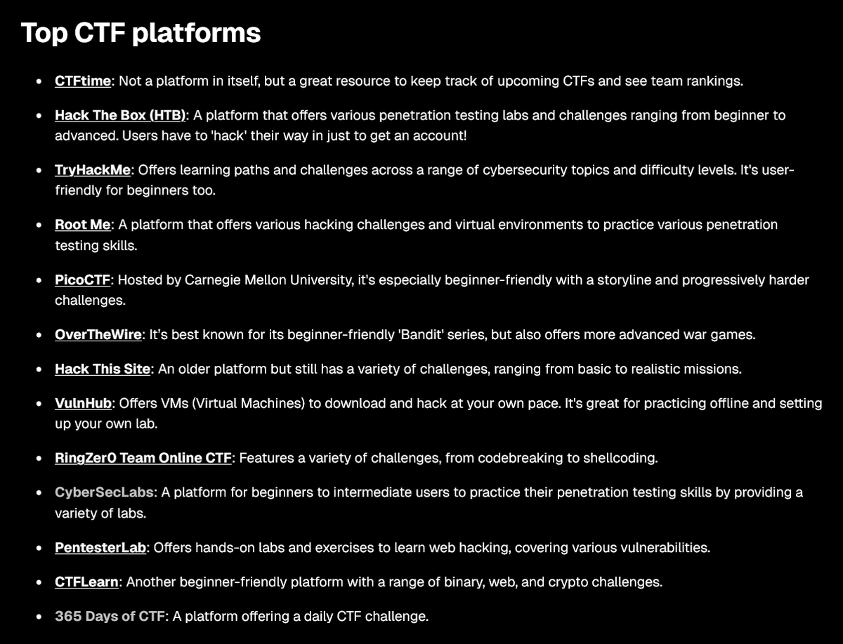 obscaries's tweet image. Getting into CTFs or leveling up your hacking skills?

Here are some of the best platforms to practice and grow 👇

#CTF #CyberSecurity #Hacking #BugBounty