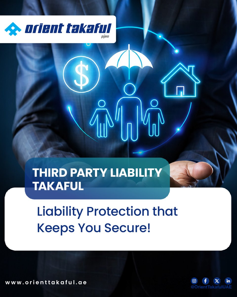 OrientTakaful's tweet photo. #ThirdPartyLiability Takaful provides financial coverage for damages or injuries caused to others due to business operations.
Visit : https://t.co/cbkGaU9pGi or Contact us + 971 4 6017500 / CustomerCare@orienttakaful.ae
#OrientTakafulUAE #TakafulUAE #LiabilityProtection https://t.co/I05voXJ3uM