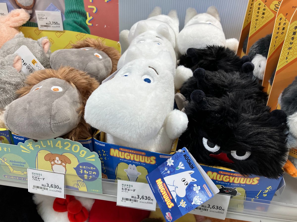 Hands_Sapporo's tweet photo. 太ももに挟んでエクササイズできるぬいぐるみ「むぎゅーず」にムーミンの仲間たちが登場✨デスクワーク中のながらトレーニングに。

「ドリームズ　むぎゅーず（MUGYUUUS）　ムーミン／ご先祖さま／スティンキー　各　3,630円（税込）」
https://t.co/mR59vF0lGx

（バラエティ）
#ハンズ札幌店 https://t.co/RGpYywo9Jn