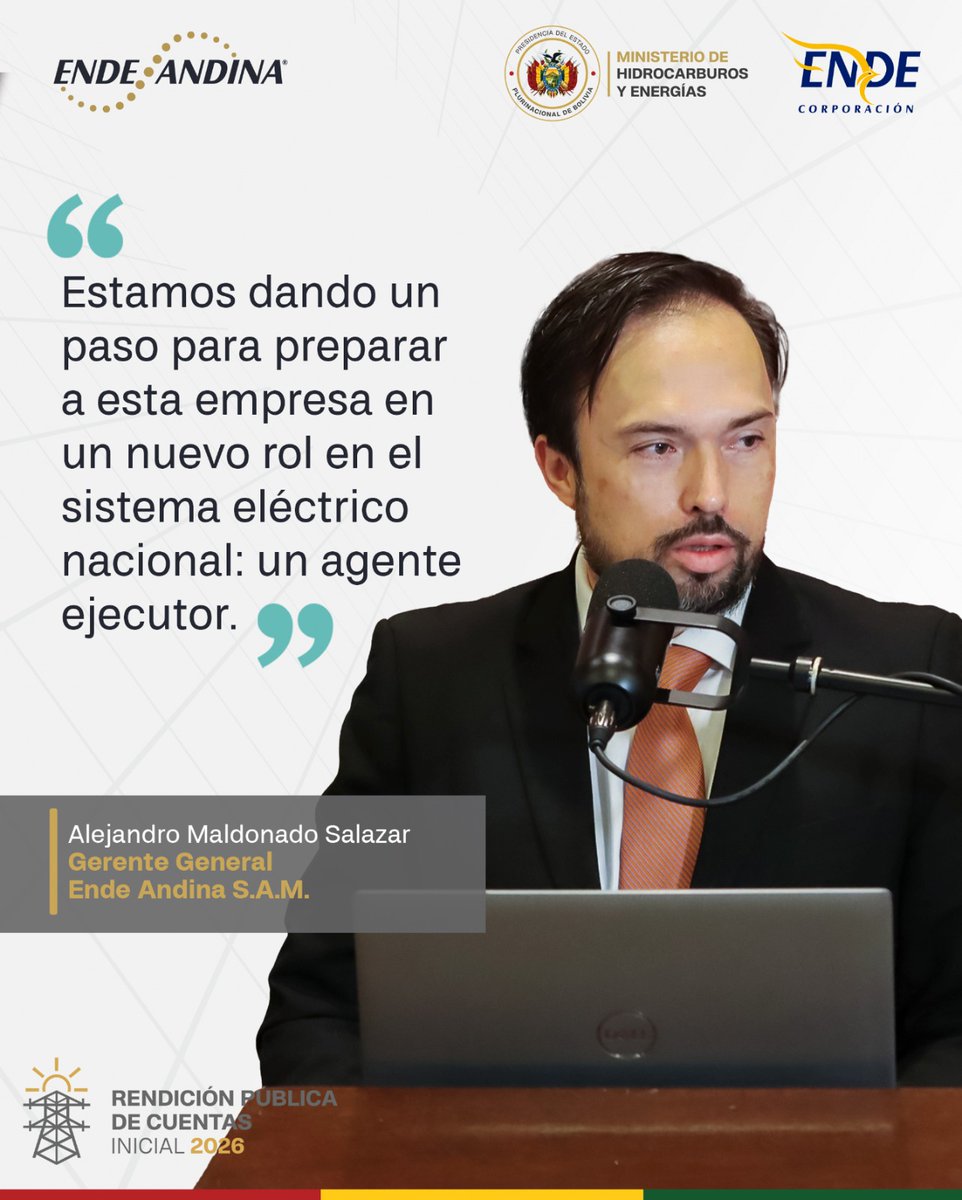 EndeAndina's tweet photo. #LaFrase | ENDE Andina avanza en su proceso de adaptación frente a los nuevos desafíos del sistema eléctrico nacional, consolidando su rol en el sector.
#SiempreBolivia #ENDE https://t.co/TRtMxdsryp