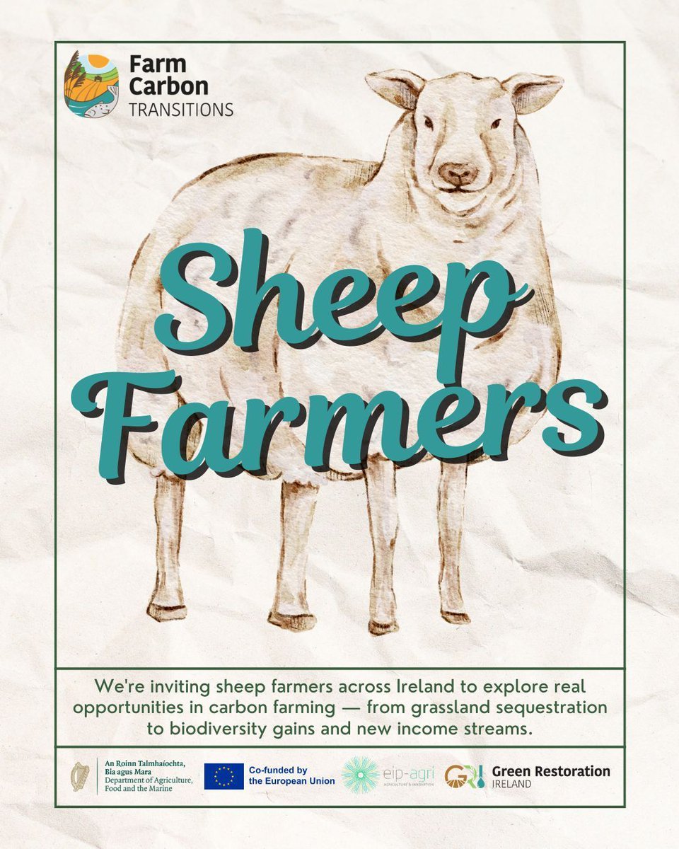gri_cooperative's tweet image. We're inviting #SheepFarmers across #Ireland to join our carbon farming programme. From grassland carbon sequestration to biodiversity improvements and new income opportunities, there's real potential here for your farm.
Learn how: greenrestorationireland.coop/farm-carbon-tr…
@agriculture_ie