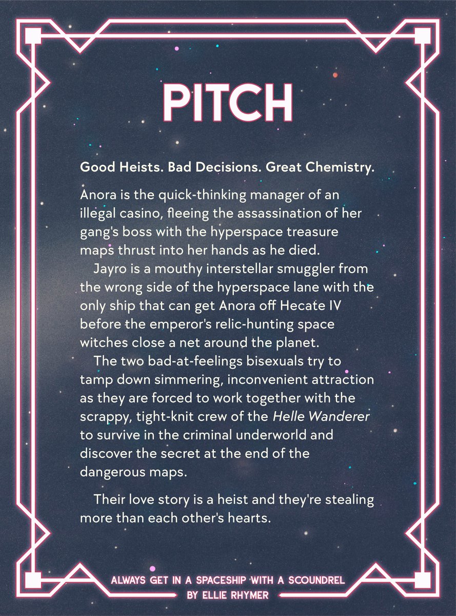 EllieYellu's tweet photo. Heists, spice, and space, oh my!

What do you do when:
🏳️‍🌈 You're a disaster bisexual
😱 Space witches want your hyperspace treasure maps
💫 You have to get off Hecate IV before you're caught

You ALWAYS GET IN A SPACESHIP WITH A SCOUNDREL 🥵🚀

#QuestPit #AG #OS #A #R #SF #SFF https://t.co/twT7IkuVSn
