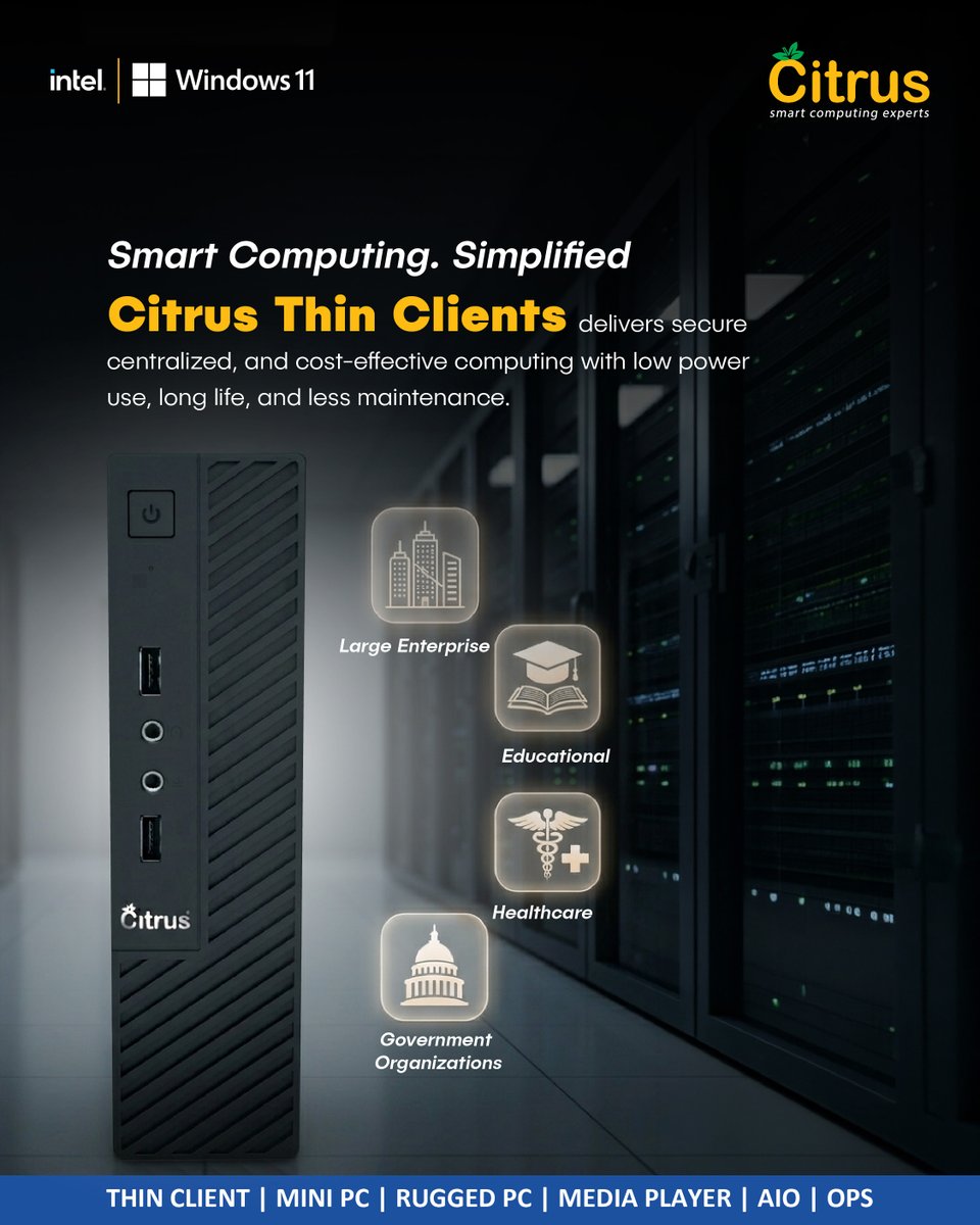 citrusume's tweet photo. The smarter way to compute: secure, centralized, and cost-effective.

#ThinClient #SmartComputing #MiniPC #EnterpriseSolutions #EdTech #HealthcareTechnology #GovernmentTech #DigitalTransformation #Windows11 #IntelPowered #BusinessInnovation #SecureComputing #ITInfrastructure https://t.co/5IjeHPVJmD