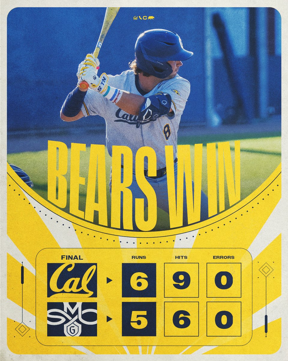 CalBaseball's tweet image. BEARS WIN 👏

C. Schmidt - 3/4, HR, 2 RBI
C. Colombara - SV, 1.1 IP, 0 H, 0 ER, BB, 2 K
J. Wright - 2.0 IP, 0 H, 0 ER, BB, K

#GoBears