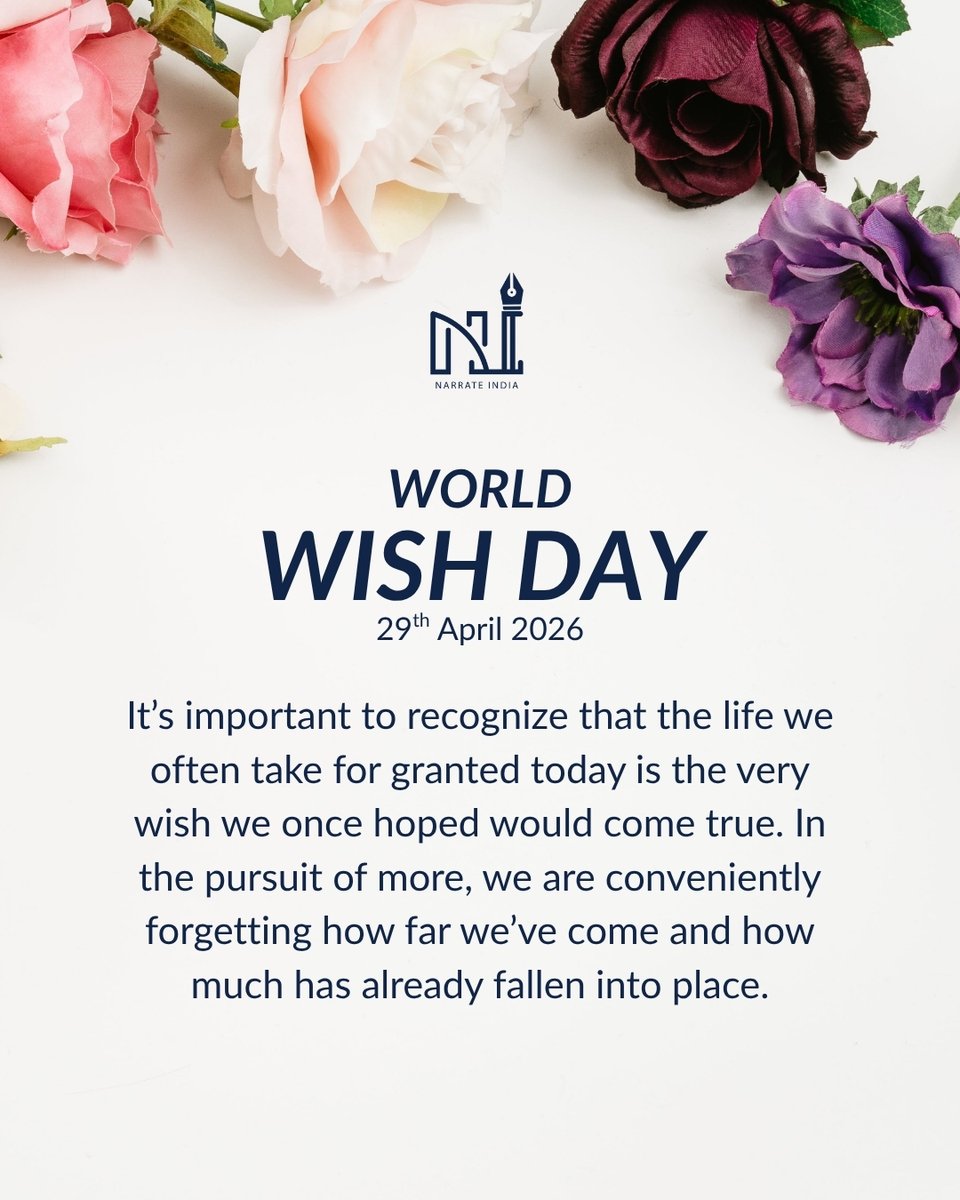 NarrateIndia's tweet photo. On World Wish Day, we need to be reminding ourselves that much of what I experience today was once a distant wish. 

#WorldWishDay #Gratitude #MindfulLiving #PersonalGrowth #Perspective #SuccessMindset #ReflectAndReset #Awareness #GrowthJourney #StayGrounded https://t.co/4Le21t2S5f