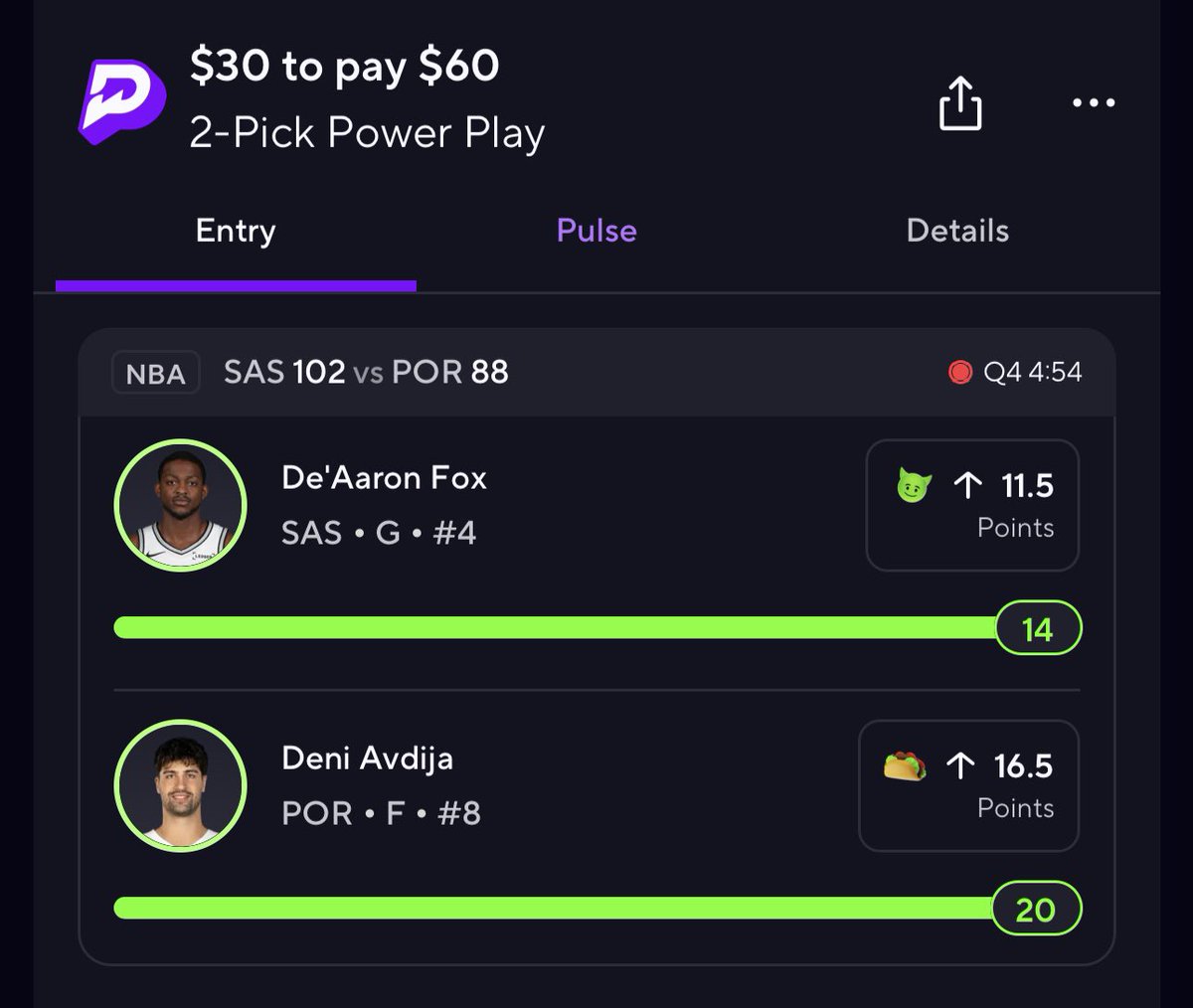 KBProps's tweet image. Deni Avdija Taco 2x Slip ✅

Shoutout to the Trailblazers for making a comeback and giving Fox minutes in the 4th quarter. That makes us go 2/2 on taco slips tonight.

Drop a ❤️ if you tailed this slip! 

📊 @propsdotcash 

#Gambling #GamblingTwitter #NBA #PrizePicks