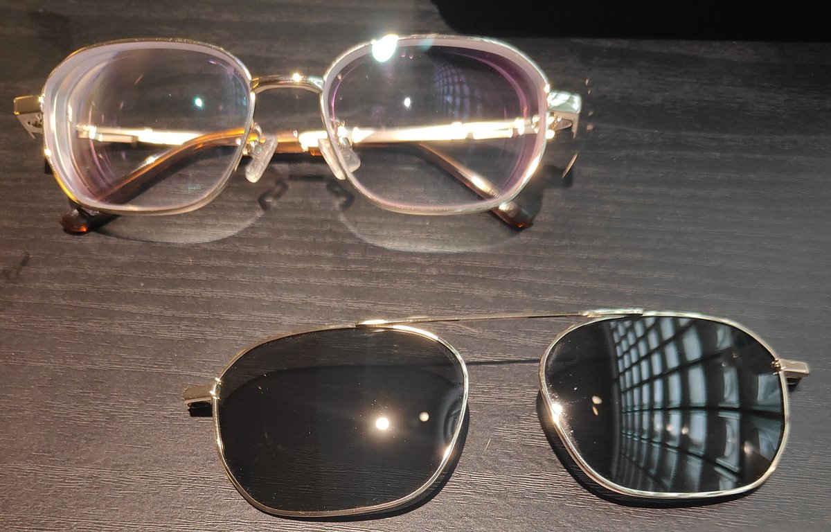 ラジニ様がやってた磁石着脱サングラスが普通に売ってたので、度付き作ってしまった…😅
形はマシュー（ラルおじ）ぽいのにした。夏に向けてサングラスいかがですか😎推しになれ